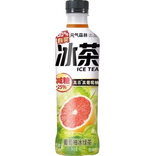 元氣森林 冰茶 減糖葡萄柚冰綠茶450ml