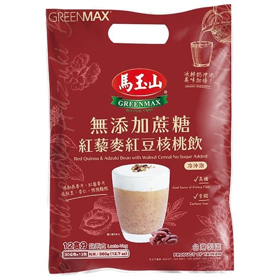馬玉山 無蔗糖紅藜麥紅豆核桃飲(12入)360g MYS Red Quinoa & Red Bean With Walnut Cereal No Sugar (12p) 360g