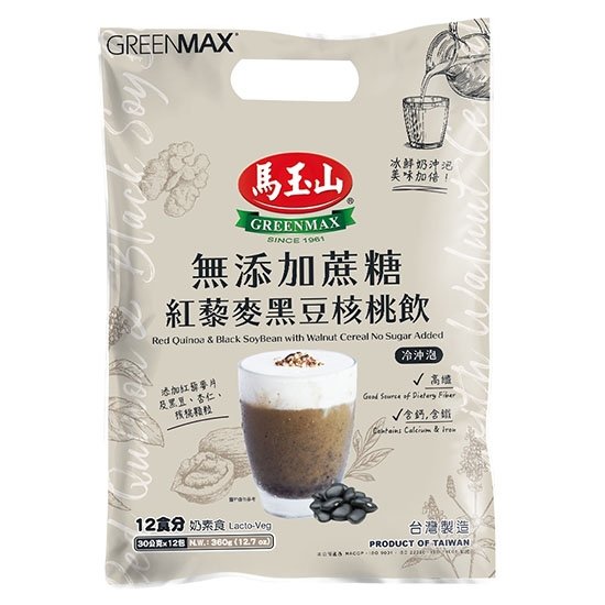 馬玉山 無蔗糖紅藜麥黑豆核桃飲(12入)360g MYS Red Quinoa & Black Soybean With Walnut Cereal No Sugar (12p) 360g