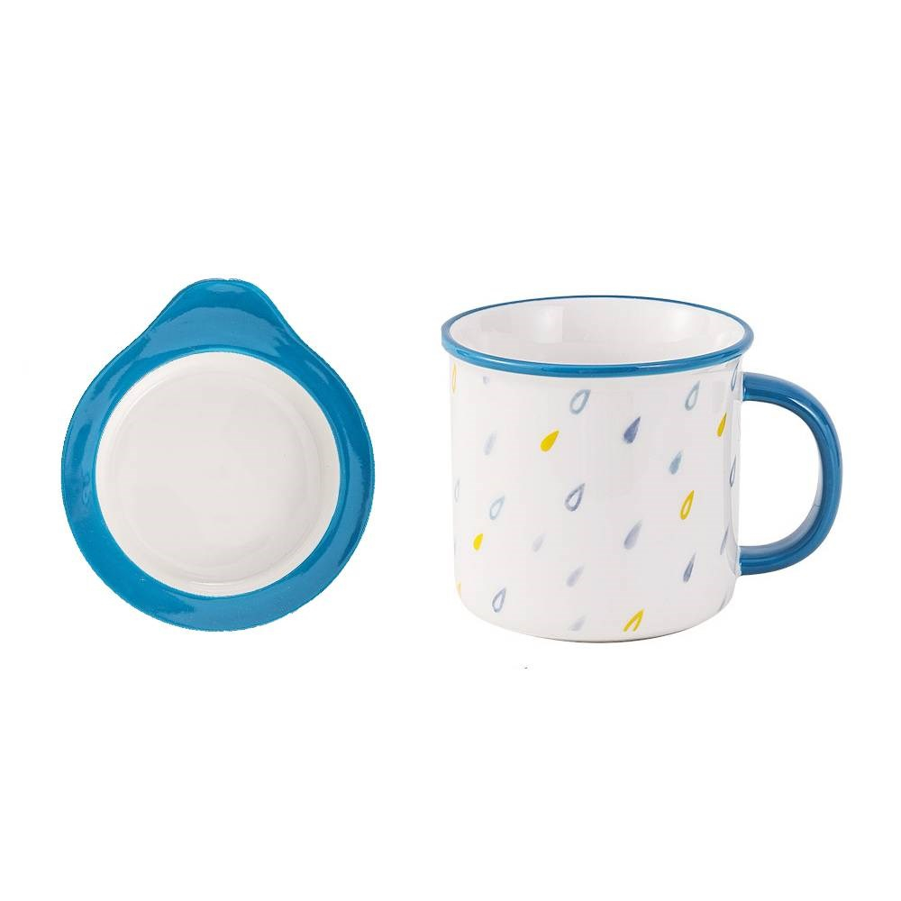 藍色小雨滴陶瓷杯+蓋子400ml Water Drop Ceramic Mug With Lid 400ml