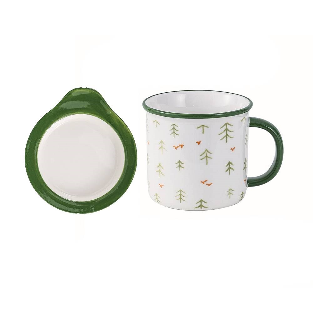 綠色小樹林陶瓷杯+蓋子400ml Green Plants Ceramic Mug With Lid 400ml