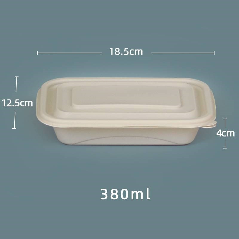 玉米澱粉 可降解方形餐盒+蓋子380ml(50個) Cornstarch Biodegradable Rectangular Container with Lid 380ml (50P)