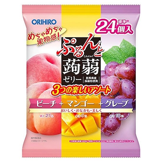 Orihiro 家庭裝葡萄芒果蜜桃味蒟蒻果凍(24入)480g Orihiro Jelly Peach & Mango & Grape Flv (24P) 480g